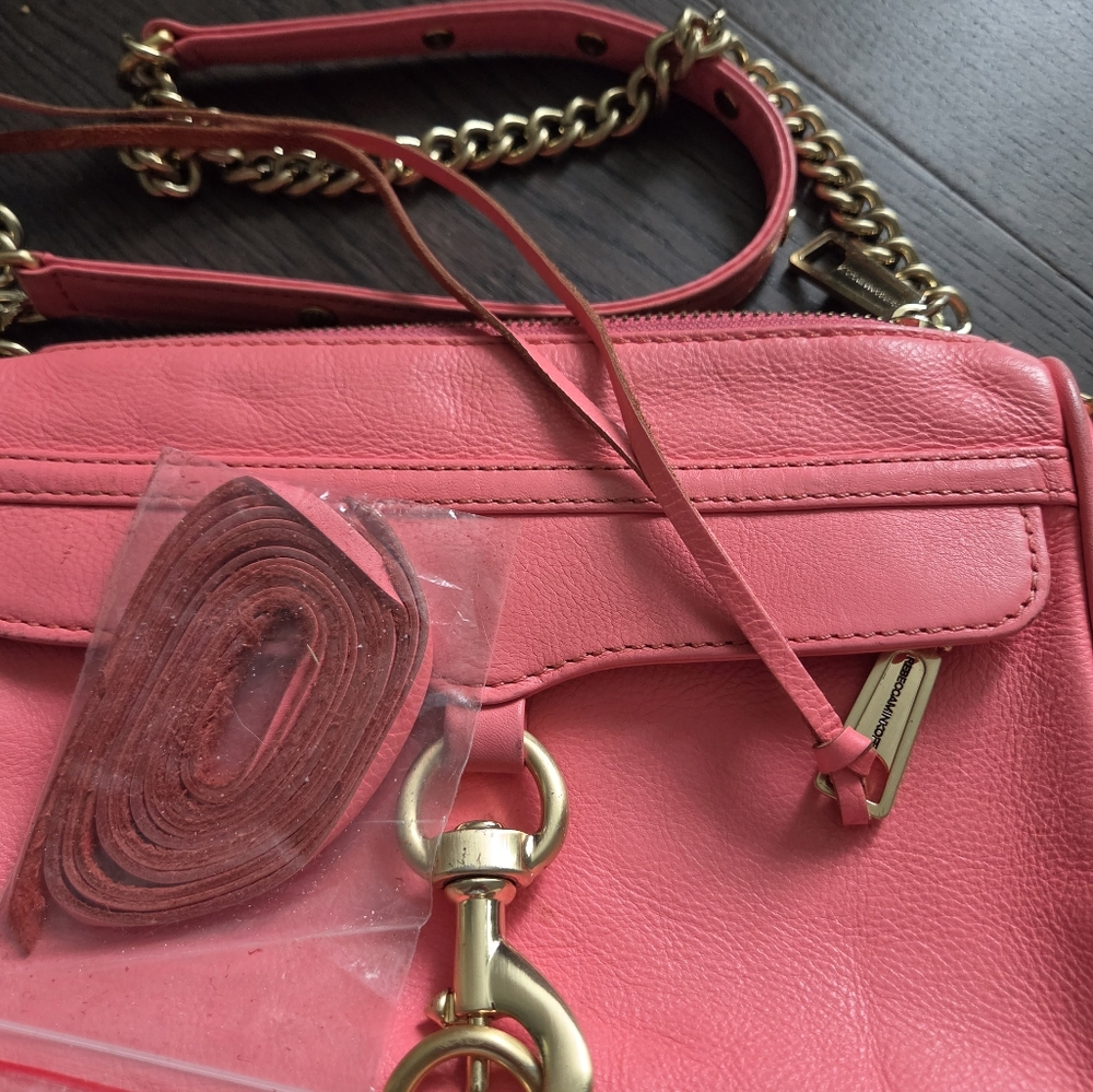 Rebecca Minkoff Coral Pink Leather Crossbody Bag Gold Chain - Picture 8 of 16